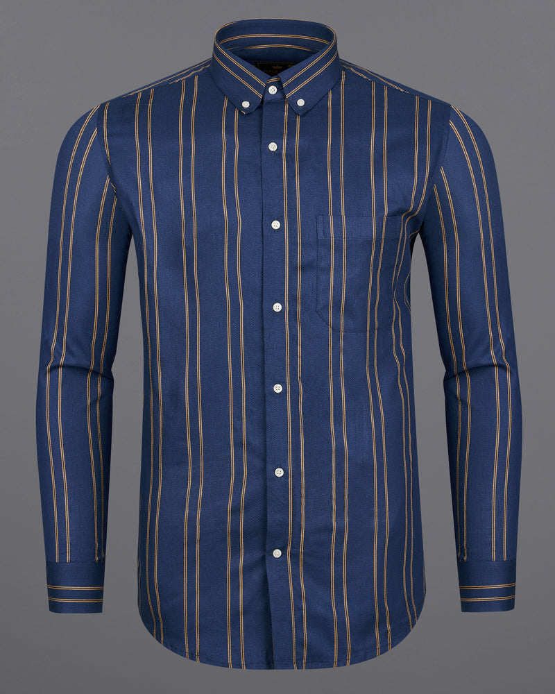 Cloud Burst Blue Striped Dobby Textured Premium Giza Cotton Shirt