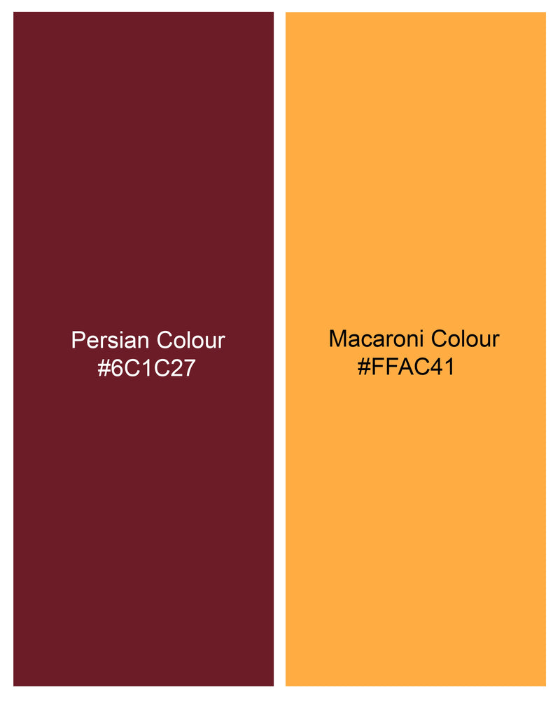 Persian Maroon and Macaroni Yellow Striped Dobby Textured Premium Giza Cotton Shirt