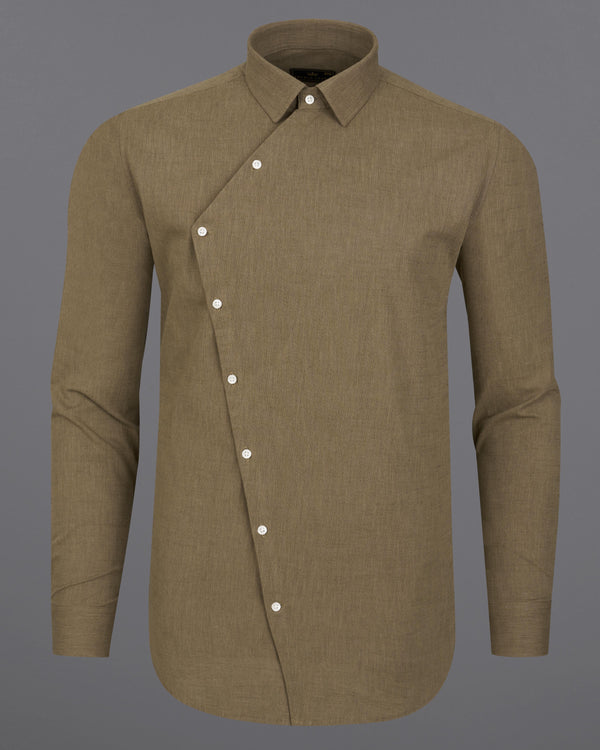 Dark Taupe Brown Luxurious Linen Designer Shirt