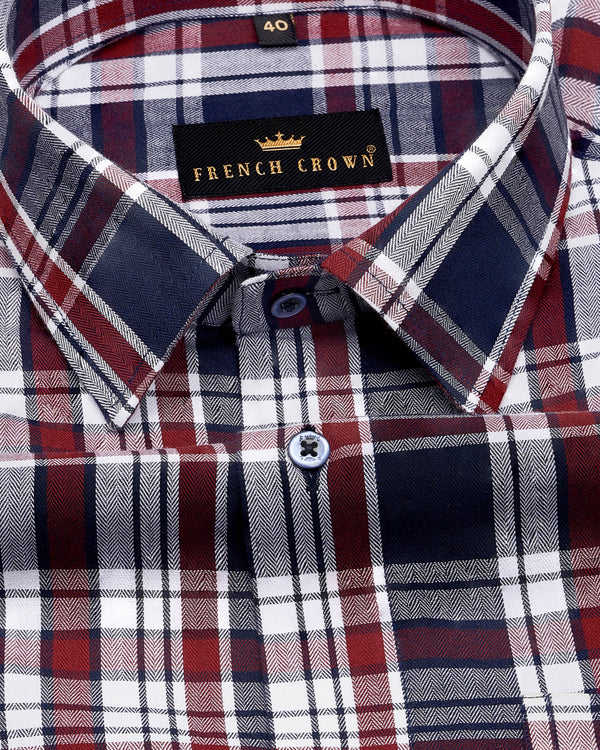Cinder Navy Blue with White and Firebrick Red Plaid Herringbone Premium Cotton Shirt 9048-BLE-38, 9048-BLE-H-38, 9048-BLE-39, 9048-BLE-H-39, 9048-BLE-40, 9048-BLE-H-40, 9048-BLE-42, 9048-BLE-H-42, 9048-BLE-44, 9048-BLE-H-44, 9048-BLE-46, 9048-BLE-H-46, 9048-BLE-48, 9048-BLE-H-48, 9048-BLE-50, 9048-BLE-H-50, 9048-BLE-52, 9048-BLE-H-52