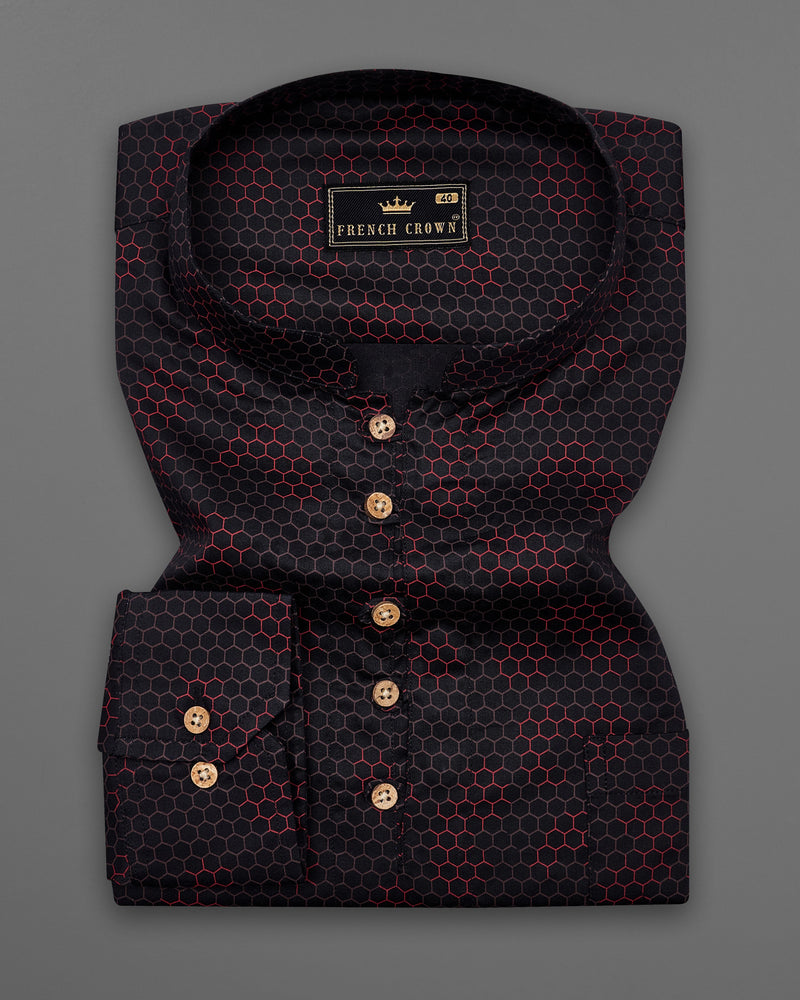 Cinder Black and Carmine Red Honeycomb Pattern Premium Cotton Kurta Shirt 9071-KS-38, 9071-KS-H-38, 9071-KS-39, 9071-KS-H-39, 9071-KS-40, 9071-KS-H-40, 9071-KS-42, 9071-KS-H-42, 9071-KS-44, 9071-KS-H-44, 9071-KS-46, 9071-KS-H-46, 9071-KS-48, 9071-KS-H-48, 9071-KS-50, 9071-KS-H-50, 9071-KS-52, 9071-KS-H-52