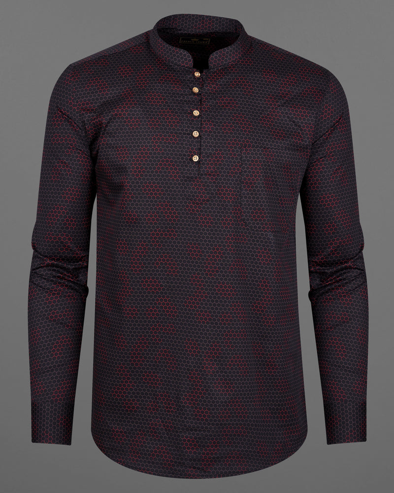 Cinder Black and Carmine Red Honeycomb Pattern Premium Cotton Kurta Shirt 9071-KS-38, 9071-KS-H-38, 9071-KS-39, 9071-KS-H-39, 9071-KS-40, 9071-KS-H-40, 9071-KS-42, 9071-KS-H-42, 9071-KS-44, 9071-KS-H-44, 9071-KS-46, 9071-KS-H-46, 9071-KS-48, 9071-KS-H-48, 9071-KS-50, 9071-KS-H-50, 9071-KS-52, 9071-KS-H-52