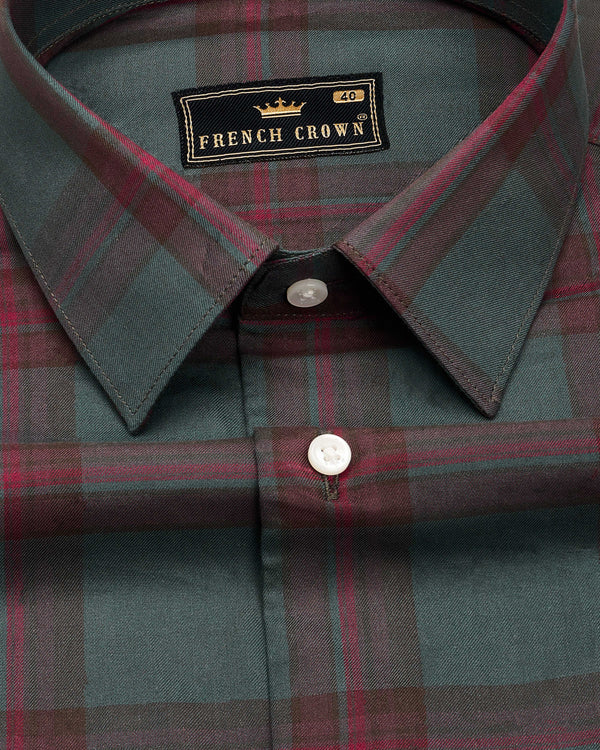 Fuscous Green with Castro Red Twill Windowpane Shirt 9087-38, 9087-H-38, 9087-39, 9087-H-39, 9087-40, 9087-H-40, 9087-42, 9087-H-42, 9087-44, 9087-H-44, 9087-46, 9087-H-46, 9087-48, 9087-H-48, 9087-50, 9087-H-50, 9087-52, 9087-H-52