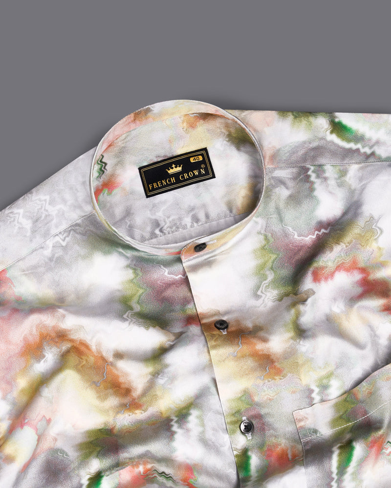 Mercury Off White with Nutmeg Red Marble Printed Super Soft Premium Cotton Shirt
