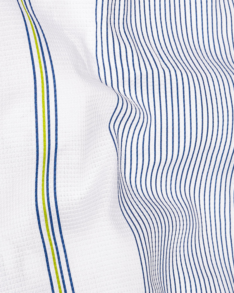 Bright White with Multicolour PinStriped Dobby Textured Premium Giza Cotton Shirt