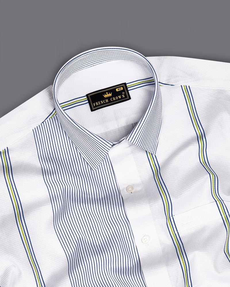 Bright White with Multicolour PinStriped Dobby Textured Premium Giza Cotton Shirt