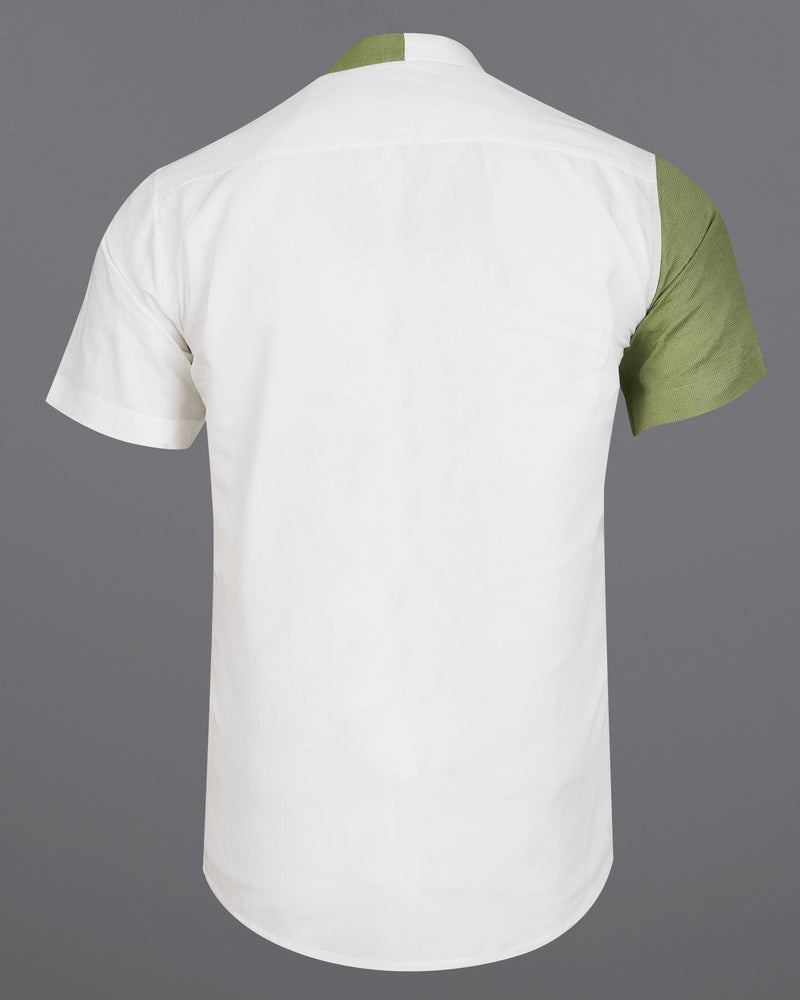 Camou Green with White Dobby Textured Premium Giza Cotton Designer Shirt