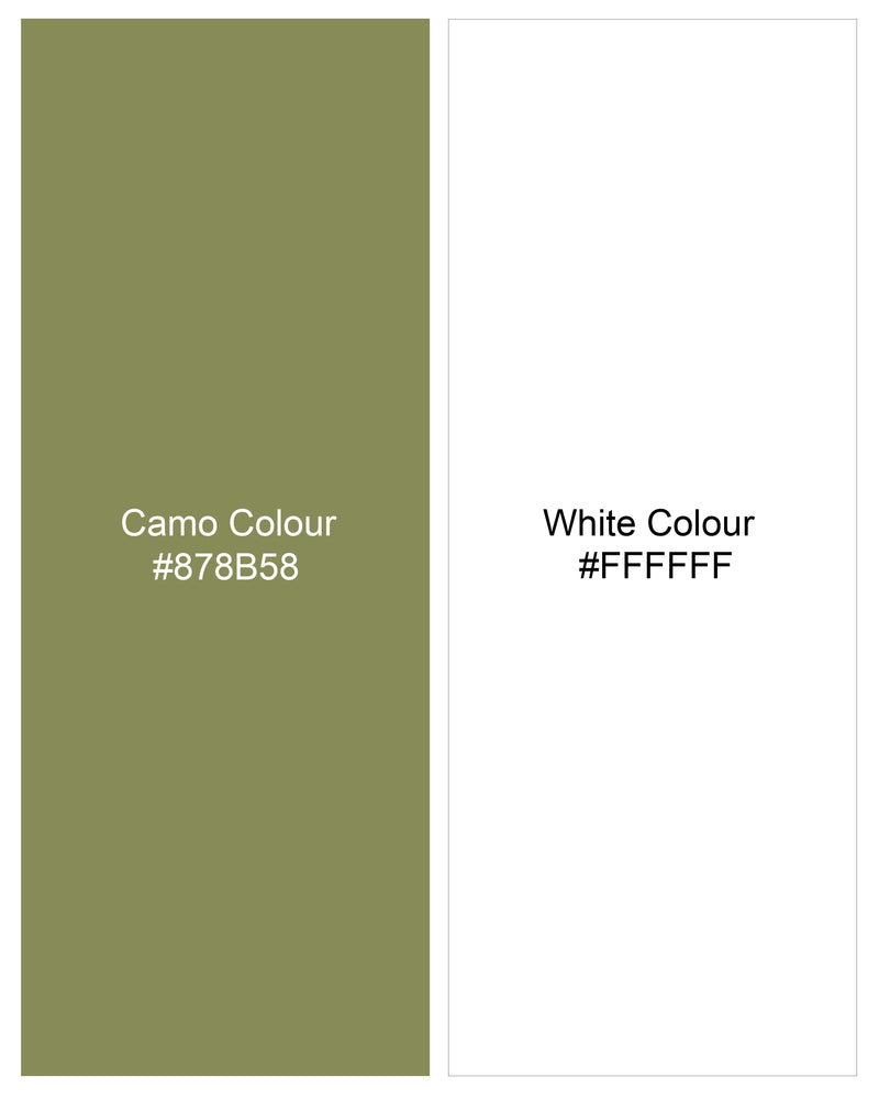 Camou Green with White Dobby Textured Premium Giza Cotton Designer Shirt