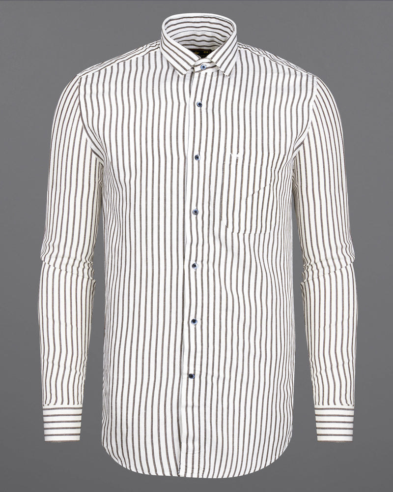 Off White with Hemlock Brown Striped Tencel Shirt