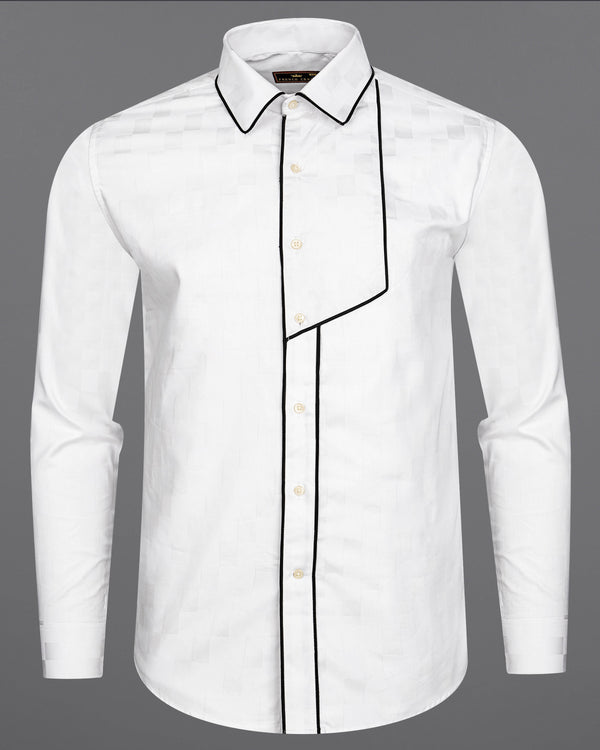 Bright White with Black Piping Work Dobby Premium Giza Cotton Designer Shirt 9107-P410-38,9107-P410-H-38,9107-P410-39,9107-P410-H-39,9107-P410-40,9107-P410-H-40,9107-P410-42,9107-P410-H-42,9107-P410-44,9107-P410-H-44,9107-P410-46,9107-P410-H-46,9107-P410-48,9107-P410-H-48,9107-P410-50,9107-P410-H-50,9107-P410-52,9107-P410-H-52