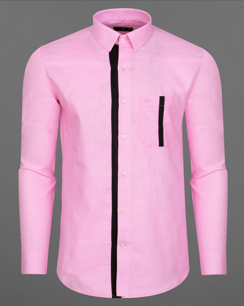 Cupid Pink with Black Patch Work Luxurious Linen Designer Shirt 9122-P455-38,9122-P455-H-38,9122-P455-39,9122-P455-H-39,9122-P455-40,9122-P455-H-40,9122-P455-42,9122-P455-H-42,9122-P455-44,9122-P455-H-44,9122-P455-46,9122-P455-H-46,9122-P455-48,9122-P455-H-48,9122-P455-50,9122-P455-H-50,9122-P455-52,9122-P455-H-52