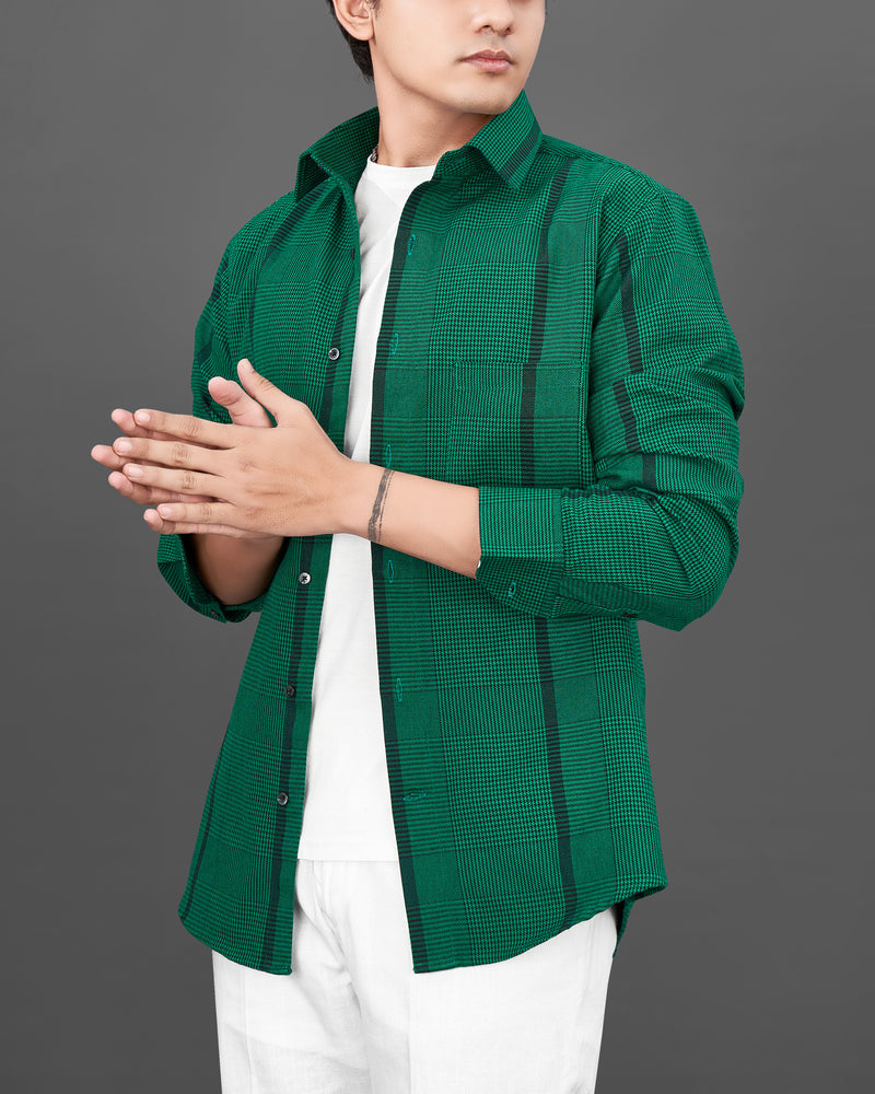 Spruce Green with Black Houndstooth Textured Overshirt