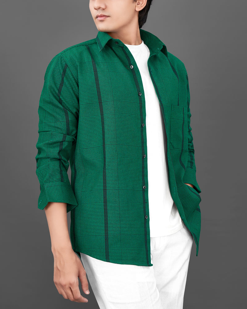 Spruce Green with Black Houndstooth Textured Overshirt