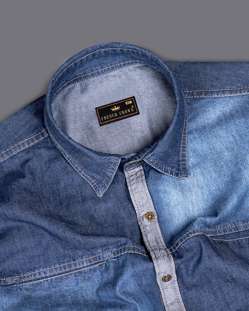 Muted Blue with Midnight Navy Blue Denim Shirt With Leather Patch Work 9198-MB-38,9198-MB-H-38,9198-MB-39,9198-MB-H-39,9198-MB-40,9198-MB-H-40,9198-MB-42,9198-MB-H-42,9198-MB-44,9198-MB-H-44,9198-MB-46,9198-MB-H-46,9198-MB-48,9198-MB-H-48,9198-MB-50,9198-MB-H-50,9198-MB-52,9198-MB-H-52