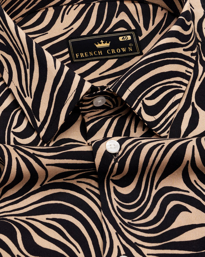 Mandys Brown with Black Zebra Stripes Printed Premium Tencel Shirt 9260-38, 9260-H-38, 9260-39, 9260-H-39, 9260-40, 9260-H-40, 9260-42, 9260-H-42, 9260-44, 9260-H-44, 9260-46, 9260-H-46, 9260-48, 9260-H-48, 9260-50, 9260-H-50, 9260-52, 9260-H-52