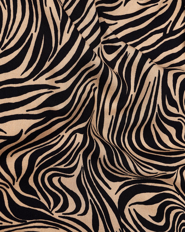 Mandys Brown with Black Zebra Stripes Printed Premium Tencel Shirt 9260-38, 9260-H-38, 9260-39, 9260-H-39, 9260-40, 9260-H-40, 9260-42, 9260-H-42, 9260-44, 9260-H-44, 9260-46, 9260-H-46, 9260-48, 9260-H-48, 9260-50, 9260-H-50, 9260-52, 9260-H-52