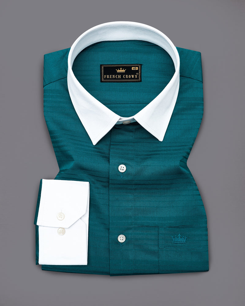 Deep Teal blue Striped with White Cuffs and Collar Dobby Textured Premium Giza Cotton Shirt 9325-WCC-38, 9325-WCC-H-38, 9325-WCC-39, 9325-WCC-H-39, 9325-WCC-40, 9325-WCC-H-40, 9325-WCC-42, 9325-WCC-H-42, 9325-WCC-44, 9325-WCC-H-44, 9325-WCC-46, 9325-WCC-H-46, 9325-WCC-48, 9325-WCC-H-48, 9325-WCC-50, 9325-WCC-H-50, 9325-WCC-52, 9325-WCC-H-52
