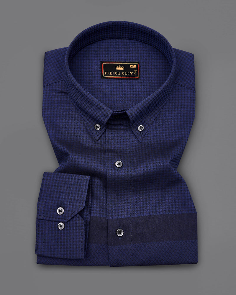 Zodiac Blue and Black Checkered Herringbone Shirt