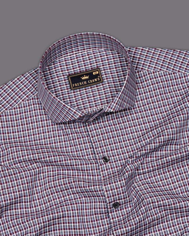 Scarlet Maroon with Gray Checkered Premium Cotton Shirt