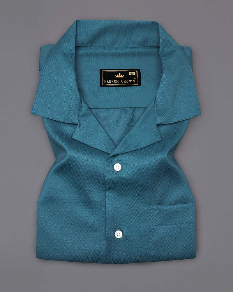 Bismark Blue Dobby Textured Premium Giza Cotton Shirt