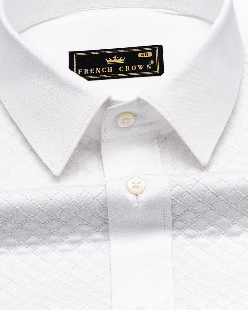 Bright White Quilt Textured Super Soft Premium Cotton Designer Shirt