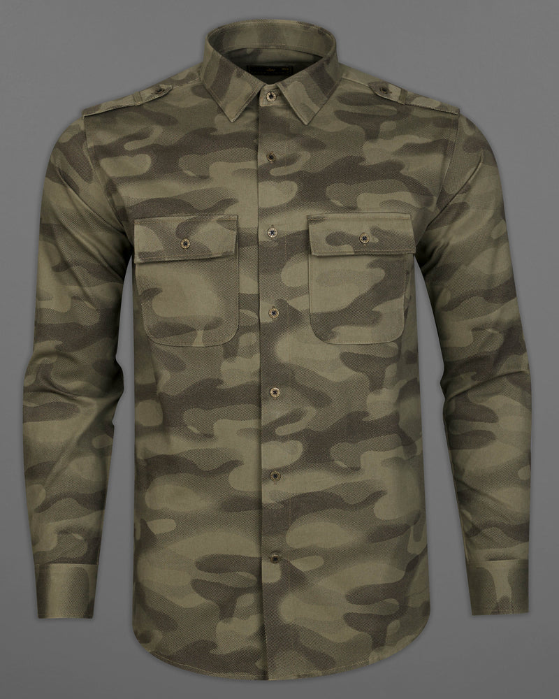 Clay Creek Brown with Iridium Green Camouflage Royal Oxford Overshirt