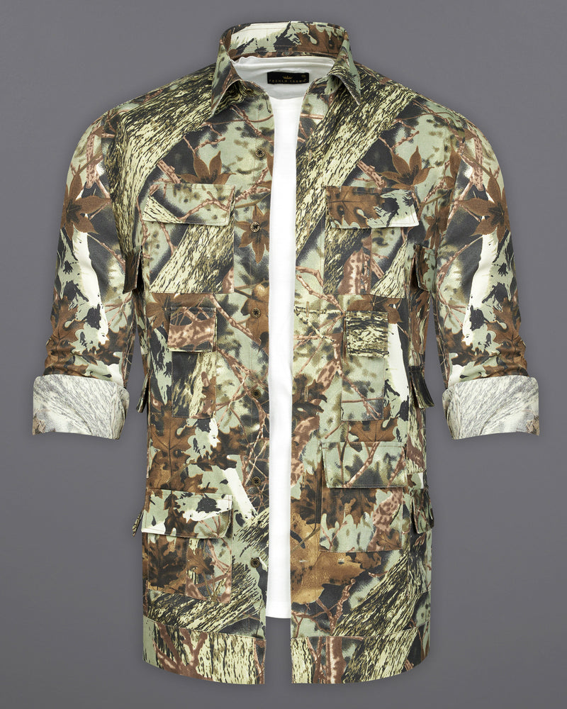 Sprout with Fuscous Green with Sand Dune Brown Tropical Textured Royal Oxford Designer Overshirt