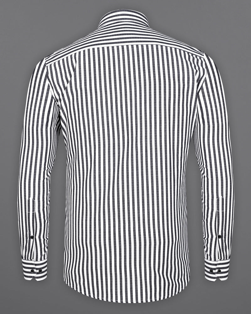 Charcoal Gray and White Striped Dobby Textured Premium Giza Cotton Shirt