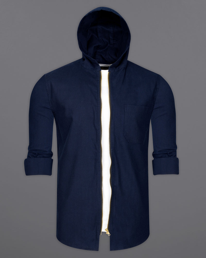 Mirage Navy Blue Flannel Hoodie Shirt with Zipper Closure