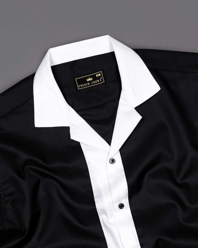 Jade Black and White Twill Premium Cotton Designer Half Sleeves Shirt