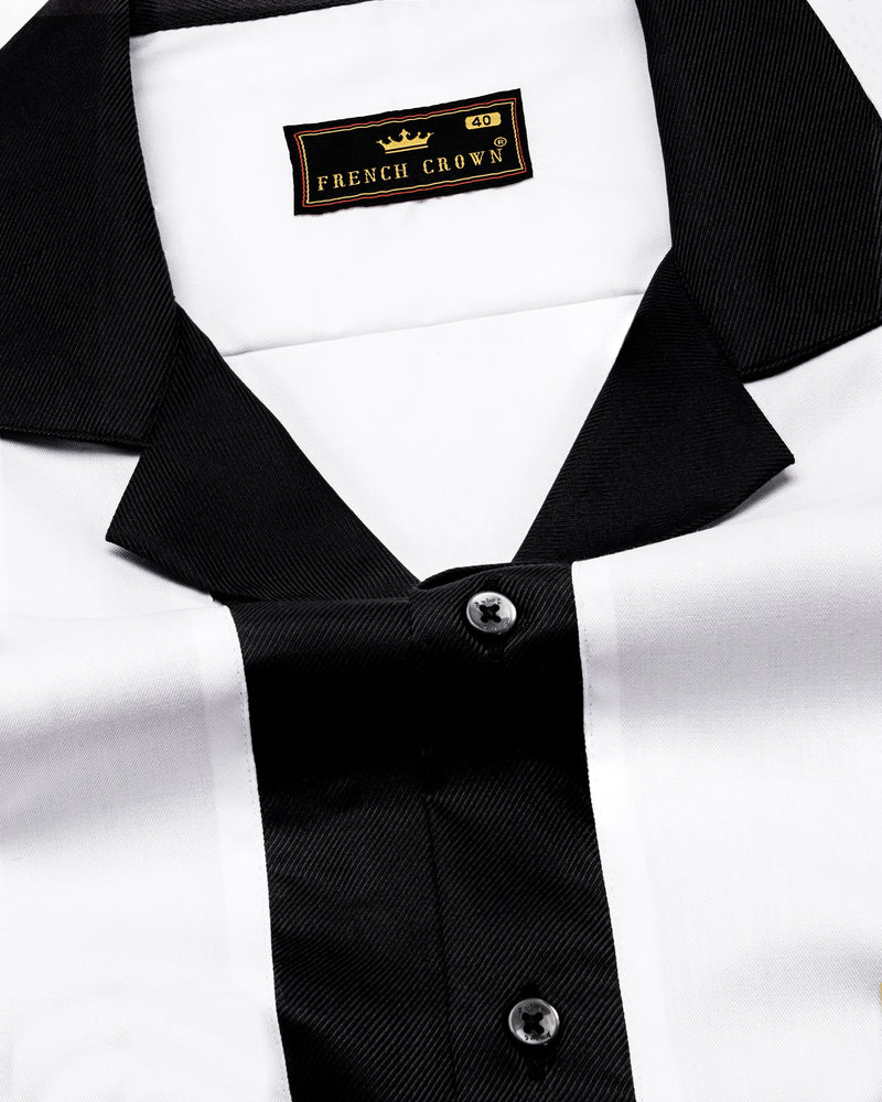 Bright White with Black Royal Oxford Designer Half Sleeves Shirt