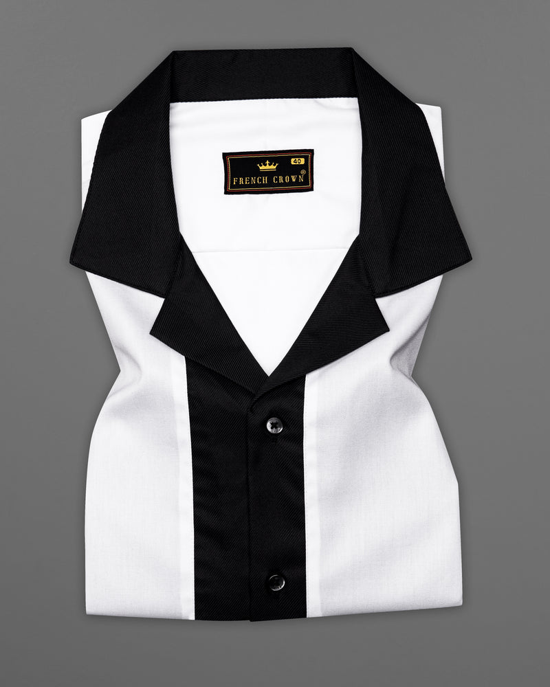 Bright White with Black Royal Oxford Designer Half Sleeves Shirt