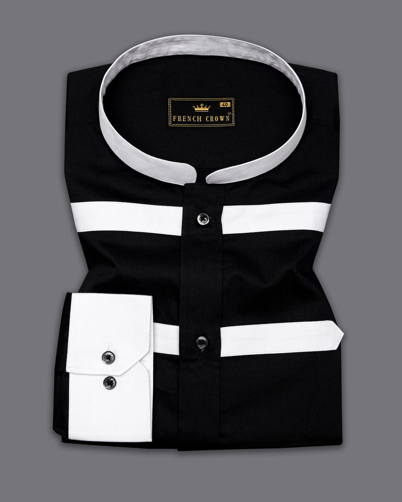 Jade Black with White Patch Work Super Soft Premium Cotton Designer Shirt