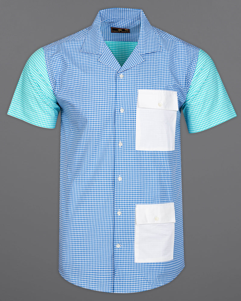 Persian Blue and White Checkered Premium Cotton Designer Shirt         9552-CC-SS-P462-H-38, 9552-CC-SS-P462-H-39, 9552-CC-SS-P462-H-40, 9552-CC-SS-P462-H-42, 9552-CC-SS-P462-H-44, 9552-CC-SS-P462-H-46, 9552-CC-SS-P462-H-48, 9552-CC-SS-P462-H-50,  9552-CC-SS-P462-H-52
