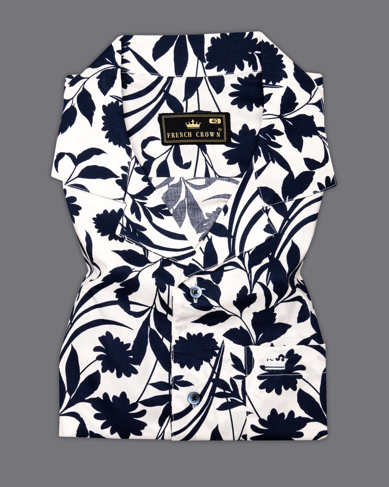 Cinder Black and White Floral Printed Premium Cotton Shirt         9573-CC-BLE-SS-H-38, 9573-CC-BLE-SS-H-39, 9573-CC-BLE-SS-H-40, 9573-CC-BLE-SS-H-42, 9573-CC-BLE-SS-H-44, 9573-CC-BLE-SS-H-46, 9573-CC-BLE-SS-H-48, 9573-CC-BLE-SS-H-50,  9573-CC-BLE-SS-H-52