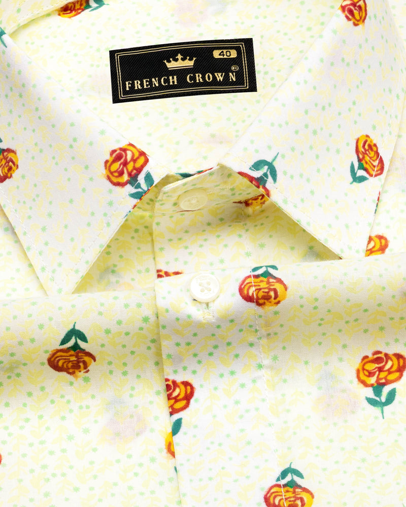 Barley Cream Rose Printed Premium Cotton Shirt 9575-38, 9575-H-38, 9575-39, 9575-H-39, 9575-40, 9575-H-40, 9575-42, 9575-H-42, 9575-44, 9575-H-44, 9575-46, 9575-H-46, 9575-48, 9575-H-48, 9575-50, 9575-H-50, 9575-52, 9575-H-52