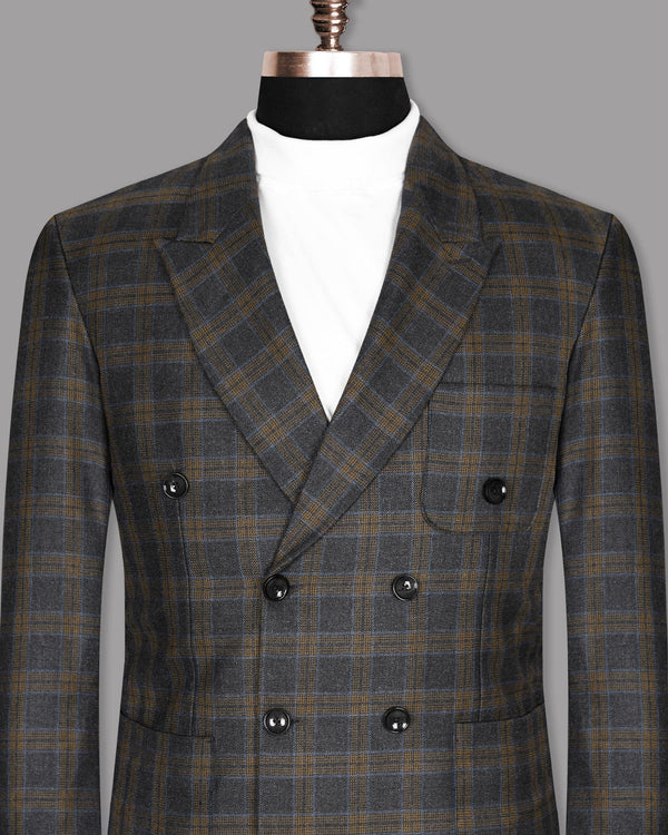 Charcoal with brown Windowpane Double Breasted Blazer BL1067-DB-PP-46, BL1067-DB-PP-48, BL1067-DB-PP-52, BL1067-DB-PP-56, BL1067-DB-PP-58, BL1067-DB-PP-42, BL1067-DB-PP-44, BL1067-DB-PP-60, BL1067-DB-PP-54, BL1067-DB-PP-36, BL1067-DB-PP-38, BL1067-DB-PP-40, BL1067-DB-PP-50