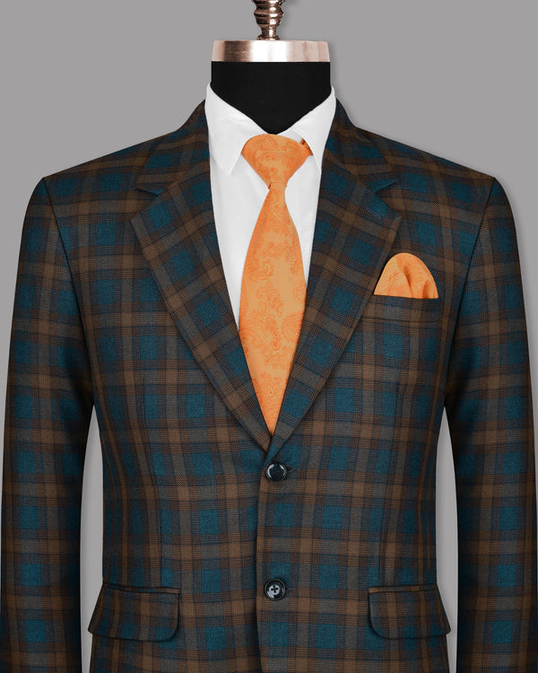 Sherpa Green with Brown Checked wool rich Blazer BL1083-SB-42, BL1083-SB-46, BL1083-SB-54, BL1083-SB-56, BL1083-SB-36, BL1083-SB-40, BL1083-SB-44, BL1083-SB-48, BL1083-SB-50, BL1083-SB-52, BL1083-SB-58, BL1083-SB-60, BL1083-SB-38