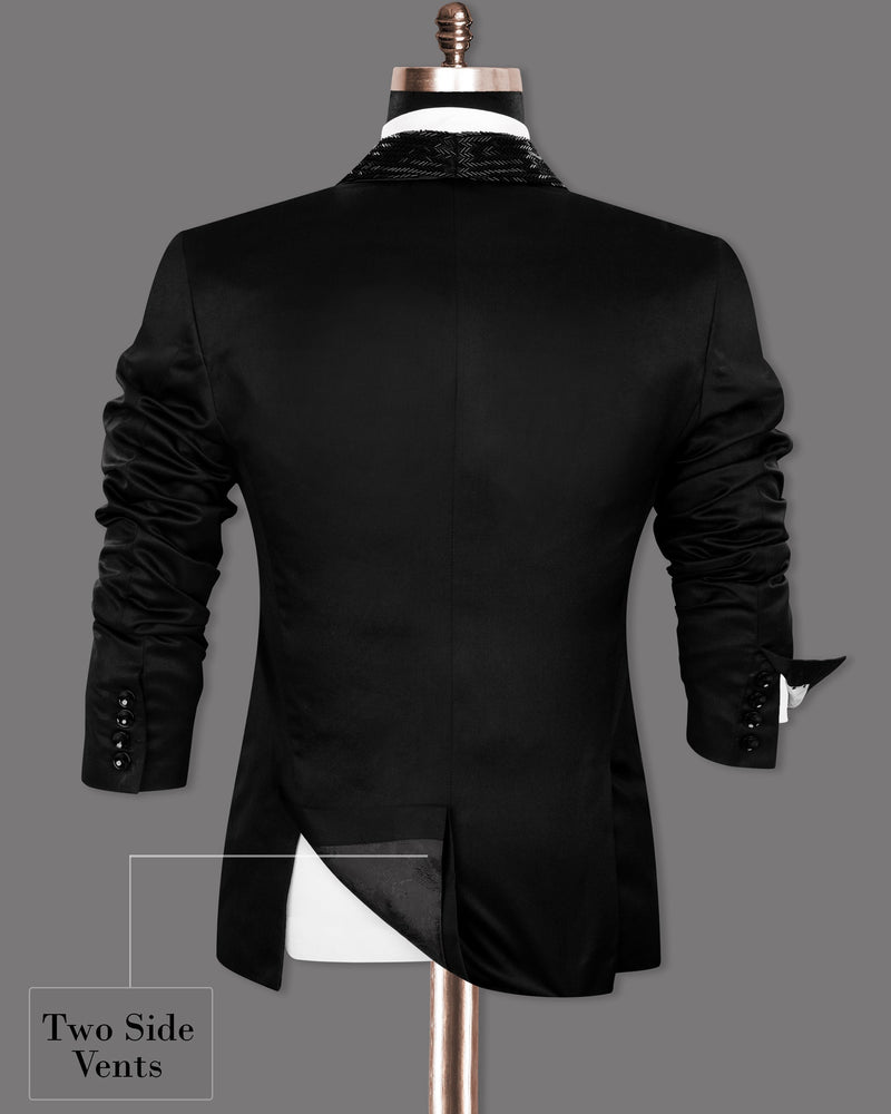 Jade Black Wool Rich Hand Crafted Designer Tuxedo Blazer