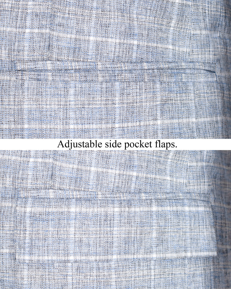 Wild Blue Yonder Windowpane Double Breasted Wool Rich Blazer