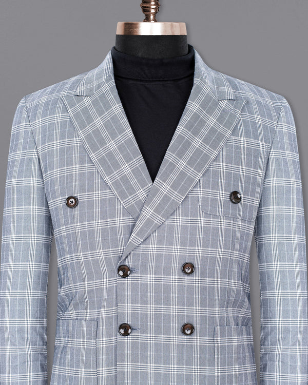 Fiord Grey Plaid Double Breasted Premium Cotton Sports Blazer BL1364-DB-PP-36, BL1364-DB-PP-38, BL1364-DB-PP-40, BL1364-DB-PP-42, BL1364-DB-PP-44, BL1364-DB-PP-46, BL1364-DB-PP-48, BL1364-DB-PP-50, BL1364-DB-PP-52, BL1364-DB-PP-54, BL1364-DB-PP-56, BL1364-DB-PP-58, BL1364-DB-PP-60