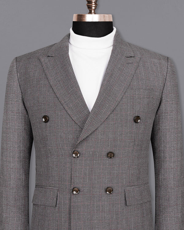Scorpion Grey Subtle Plaid Double Breasted Wool Rich Blazer BL1365-DB-36, BL1365-DB-38, BL1365-DB-40, BL1365-DB-42, BL1365-DB-44, BL1365-DB-46, BL1365-DB-48, BL1365-DB-50, BL1365-DB-52, BL1365-DB-54, BL1365-DB-56, BL1365-DB-58, BL1365-DB-60