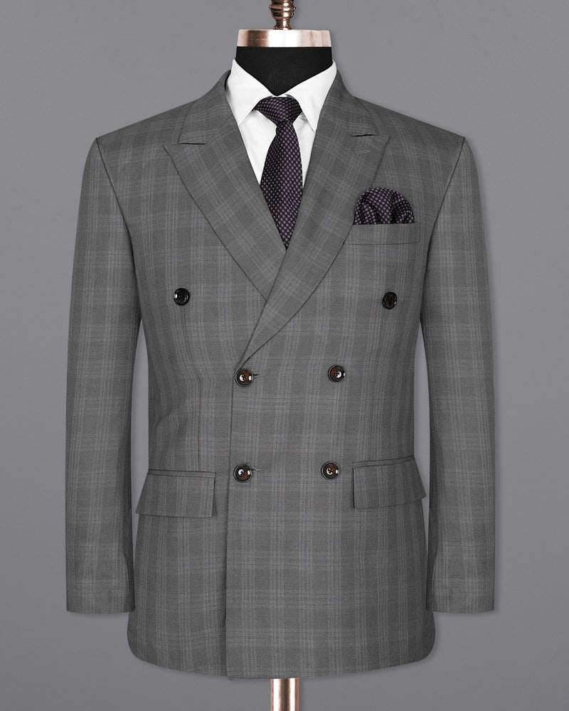 Gravel Grey Subtle Plaid Double-Breasted Wool Rich Blazer BL1368-DB-36, BL1368-DB-38, BL1368-DB-40, BL1368-DB-42, BL1368-DB-44, BL1368-DB-46, BL1368-DB-48, BL1368-DB-50, BL1368-DB-52, BL1368-DB-54, BL1368-DB-56, BL1368-DB-58, BL1368-DB-60