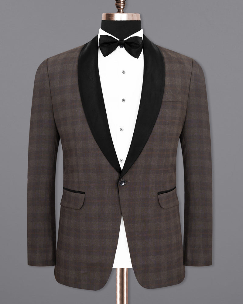 Thunder and Spice Brown Plaid Wool Rich Tuxedo Blazer