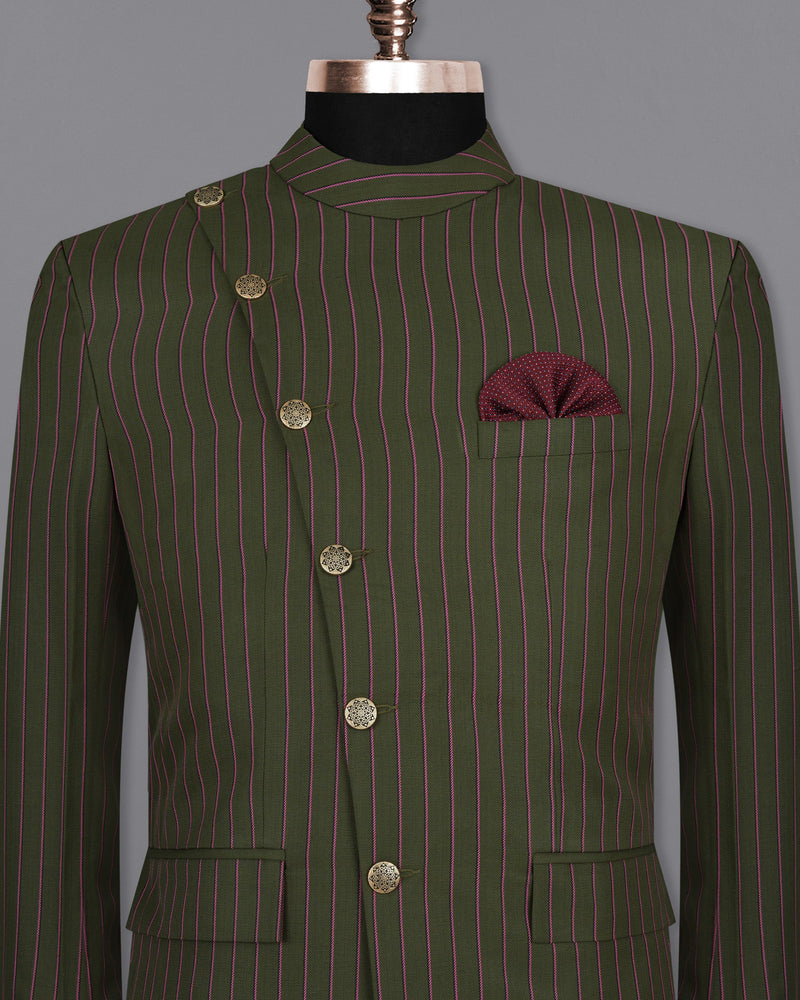 Kelp Green Woolrich Striped Cross buttoned Bandhgala Blazer BL1516-CBG2-36, BL1516-CBG2-38, BL1516-CBG2-40, BL1516-CBG2-42, BL1516-CBG2-44, BL1516-CBG2-46, BL1516-CBG2-48, BL1516-CBG2-50, BL1516-CBG2-52, BL1516-CBG2-54, BL1516-CBG2-56, BL1516-CBG2-58, BL1516-CBG2-60