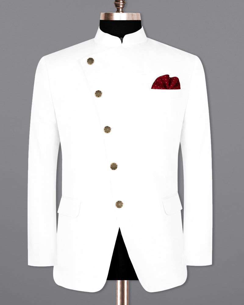 Bright white Cross Buttoned Premium Cotton Bandhgala Blazer