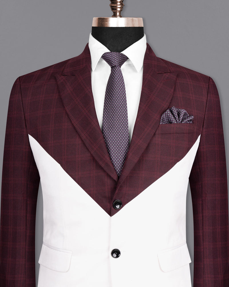 Half wine Checkered Wool Rich and Half White Premium Cotton Blazer BL1586-SBP-D26-36, BL1586-SBP-D26-38, BL1586-SBP-D26-40, BL1586-SBP-D26-42, BL1586-SBP-D26-44, BL1586-SBP-D26-46, BL1586-SBP-D26-48, BL1586-SBP-D26-50, BL1586-SBP-D26-52, BL1586-SBP-D26-54, BL1586-SBP-D26-56, BL1586-SBP-D26-58, BL1586-SBP-D26-60