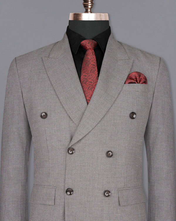 Mountain Mist Gray Houndstooth Wool Rich Double Breasted Blazer BL1589-DB-36, BL1589-DB-38, BL1589-DB-40, BL1589-DB-42, BL1589-DB-44, BL1589-DB-46, BL1589-DB-48, BL1589-DB-50, BL1589-DB-52, BL1589-DB-54, BL1589-DB-56, BL1589-DB-58, BL1589-DB-60