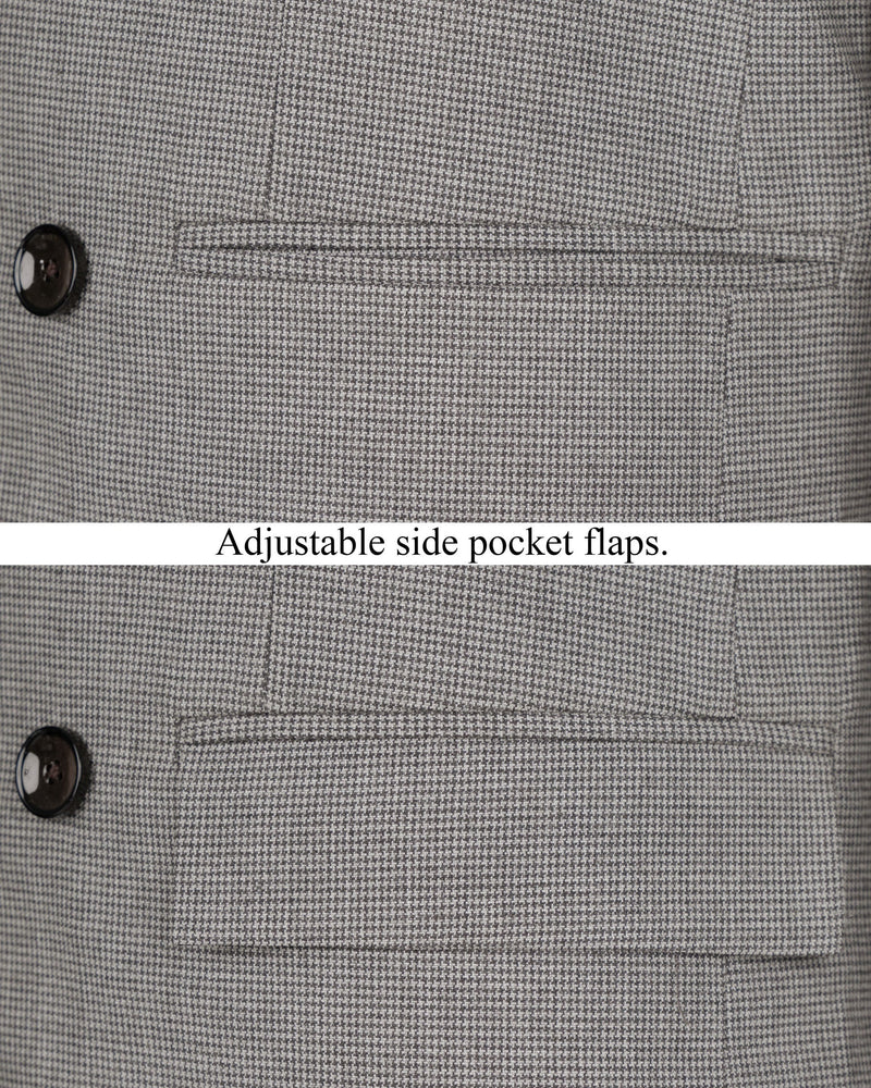 Mountain Mist Gray Houndstooth Wool Rich Double Breasted Blazer BL1589-DB-36, BL1589-DB-38, BL1589-DB-40, BL1589-DB-42, BL1589-DB-44, BL1589-DB-46, BL1589-DB-48, BL1589-DB-50, BL1589-DB-52, BL1589-DB-54, BL1589-DB-56, BL1589-DB-58, BL1589-DB-60