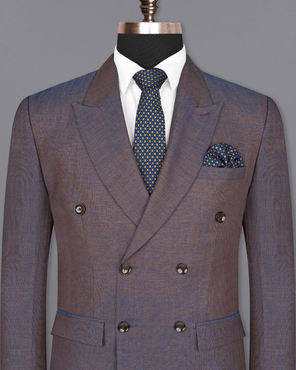 Brownish with Downriver Blue Two Tone Double Breasted Designer Blazer BL1642-DB-36, BL1642-DB-38, BL1642-DB-40, BL1642-DB-42, BL1642-DB-44, BL1642-DB-46, BL1642-DB-48, BL1642-DB-50, BL1642-DB-52, BL1642-DB-54, BL1642-DB-56, BL1642-DB-58, BL1642-DB-60